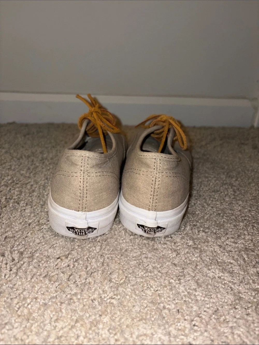 Vans Canvas Low-Top Sneakers in Beige with Mustard Laces
